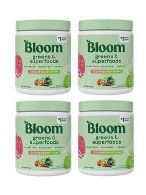 4 Pack Bloom Super Greens & Superfoods Powder Strawberry Kiwi 48 Ser, EXP 11/26